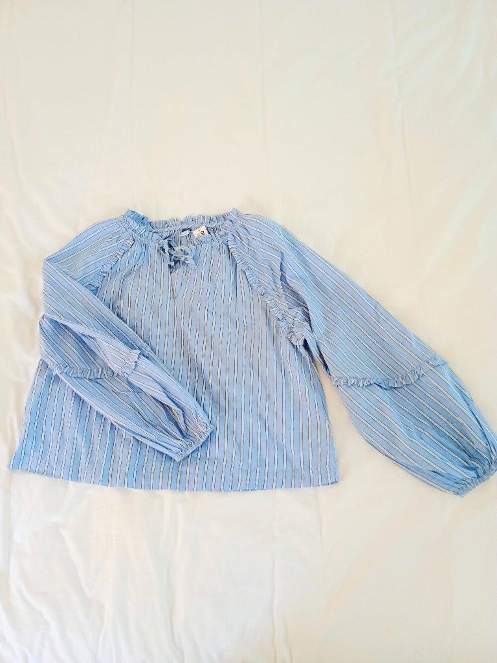 Old Navy Blue-striped Long-Sleeve Ruffle Trim Top